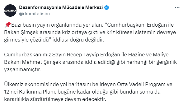İletişim Başkanlığı: Erdoğan ile Şimşek arasında seçim öncesi kriz yaşandığı iddiası doğru değil